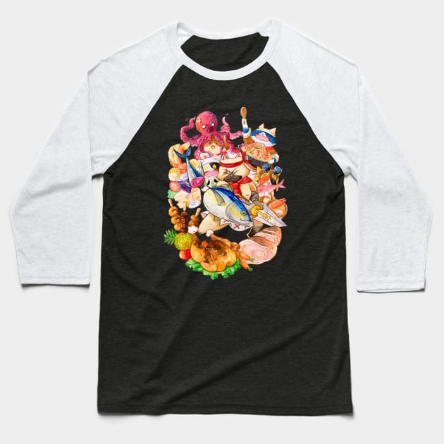 Cat Chef Baseball T-Shirt by penelopeloveprints